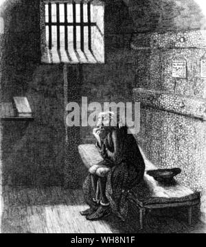 Dans la littérature du crime dans la cellule Fagin condamné : l'illustration de George Cruickshank Dicken's Oliver Twist . Dans la cellule de Fagin condamné de Charles Dickens Oliver Twist Banque D'Images