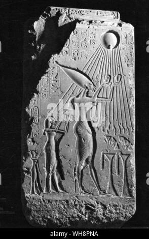 La stèle d'Amarna montrant Akhénaton. L'Égypte. Banque D'Images