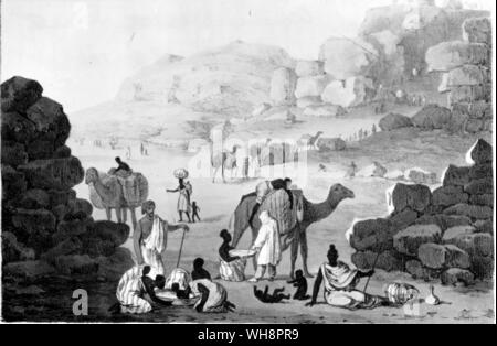 Une caravane d'esclaves. D'après un dessin de G. F. Lyon dans ses voyages en Afrique du Nord Banque D'Images
