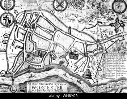 Plan au sol de la ville et de la bataille de Worcester 1651 Banque D'Images