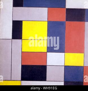 Composition en gris rouge jaune et bleu - 1928. par Piet Mondrian. Collection privée. Pieter Cornelis (Piet Mondriaan) après 1912, Mondrian, (7 mars 1872 - 1 février 1944) était un peintre hollandais et un contributeur important à l'art De Stijl mouvement, qui a été fondé par Theo van Doesburg. En dépit d'être bien connue et souvent parodiée, et même banalisé, les peintures de Mondrian présentent une complexité qui masquent leur apparente simplicité. Il est surtout connu pour ses peintures non figuratives (qu'il appelait compositions), composé de formes rectangulaires de rouge, jaune, bleu, ou noir, Banque D'Images