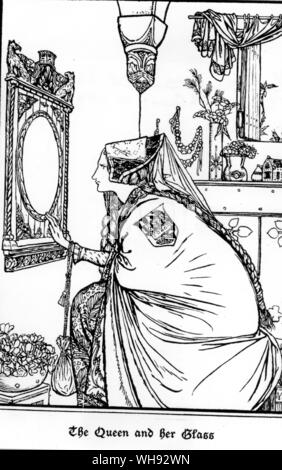 Blanche Neige et les Sept Nains. "La Reine et son verre', illustration par R Anning Bell des contes de Grimm, 1901.. Banque D'Images