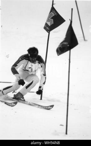 1980 - Jeux Olympiques d'hiver de Lake Placid, États-Unis d'Amérique. Phil Mahre (États-Unis) récupéré d'un accident grave sur le même parcours en 1979 pour prendre la médaille d'argent dans le slalom spécial hommes ski alpin événement.. 22 février 1980 Banque D'Images