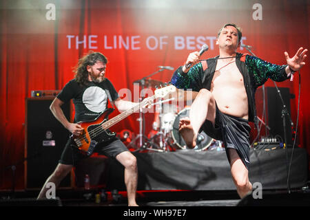 Larmer Tree Gardens, Dorset, UK. Dimanche, 1 septembre, 2019. Les Porcs Porcs Porcs Porcs Porcs Porcs Porcs d'effectuer à la fin de 2019 le Festival de la route. Photo : Roger Garfield/Alamy Live News Banque D'Images