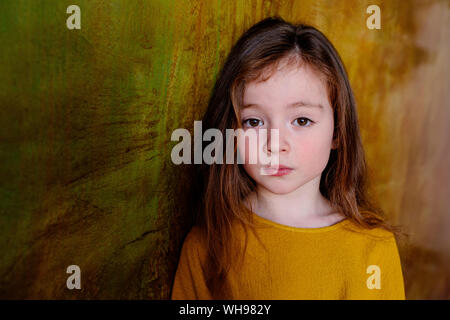 Portrait de petite fille aux longs cheveux bruns Banque D'Images