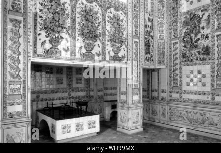 La cuisine carrelée de l'Amalienburg. Schloss Nymphenburg polychromie et bleu et blanc 600x600 Banque D'Images