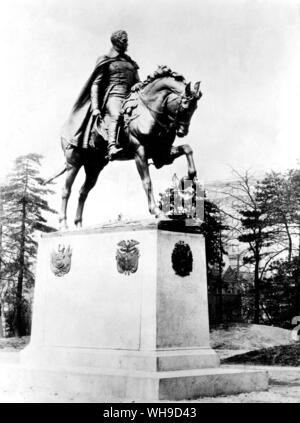 Central Park, New York, USA : la Statue de Simon Bolivar (1783-1830). Nationaliste de l'Amérique du Sud, chef de l'armée révolutionnaire, connu comme le libérateur. Il est né au Venezuela. Banque D'Images