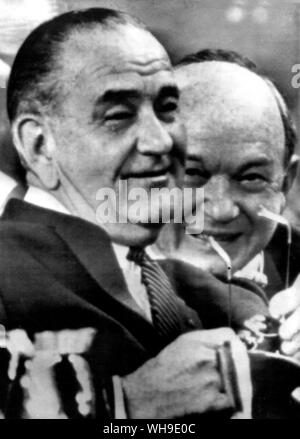 14 avril 1967 : (gauche) Le Président Lyndon B. Johnson (1908-1973), Président de l'USA à partir de 1963-1969, et Dean Rusk (droite). Banque D'Images