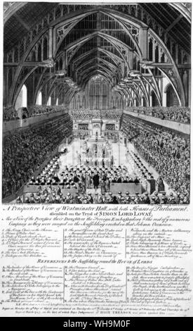 Procès de Simon Fraser de Lovat à Westminster Hall, 1747. Simon Lord Lovat a été accusé de haute trahison. Banque D'Images