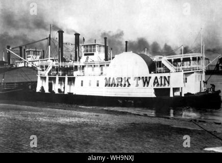 "Nous avons rencontré deux bateaux à vapeur à New Madrid. Deux bateaux à vapeur en vue à la fois ! Un spectacle rare." La vie sur le Mississippi. Banque D'Images