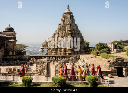 Pyre Mahasati plates-formes, Chittorgarh (Fort), Chittor, Rajasthan, Inde, Asie Banque D'Images