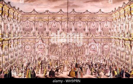 Détail d'une vue en perspective de la salle de bal construite dans la cour de l'Hôtel de Ville de Paris à l'occasion de l'Duphin premier mariage avec Marie-Thérèse, infante d'Espagne, par Charles-Nicolas Cochin Banque D'Images