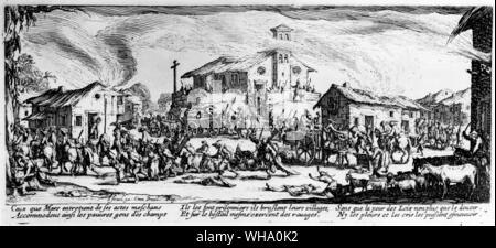 Les malheurs et les malheurs de la guerre. 'Le pillage d'une ferme' par Jacques Callot, 1633. Banque D'Images