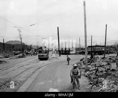 WW2 : dégâts de la bombe atomique à Hiroshima. Bombe lancée par les États-Unis le 5 août 1945. Banque D'Images