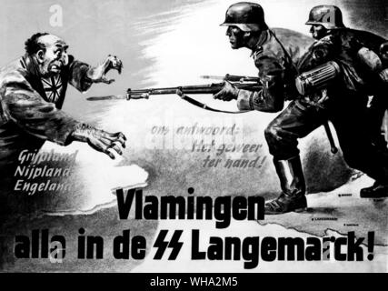 WW2 : Nazi. Affiches de guerre allemande. Représentant des soldats allemands effrayant un sujet britannique, qui est clairement... il condamnant Banque D'Images