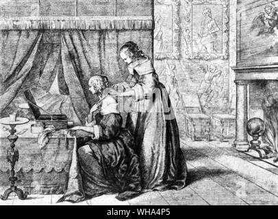 Alors que j'étais occupé au bureau, ma femme l'envoie pour moi de venir à la maison, et c'était quoi, mais pour voir la jolie fille (Deb Willet), qu'elle est en train d'attendre sur elle." (27 septembre 1667). Dessin de E. Marmion 1640. Tiré de l'anglais Samuel Pepys, diariste et administrateur de la marine ; conservés diary 1660-1669 1893-1899 (publié) ; président de la Société royale d' 1633-1703 1684-1686 Banque D'Images