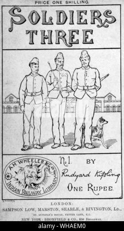 La première édition anglaise de Vol 1 de l'Indian Railway Bibliothèque de gauche, Ortheris, Mulvaney et Learoyd. Sur la page de titre "nous être trois soldats pardonnez moy, je vous en prie Banque D'Images