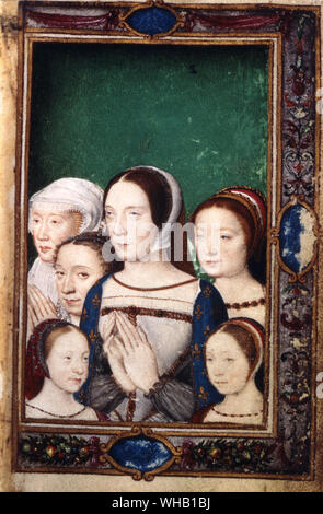 Claude de France , filles et belle-fille .d'une miniature à titre posthume dans le livre de Catherine de Médicis d'heures . . Bibliothèque nationale , Paris . Banque D'Images