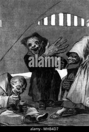 Duendecitos - Goya - hobgobelins. Francisco José de Goya (Espagnol, 1746-1828), Hobgobelins. (Caprichos, no. 49 : Duendecitos.), 1796-1797. Eau-forte et aquatinte brunie. Première édition, 1799.. Banque D'Images