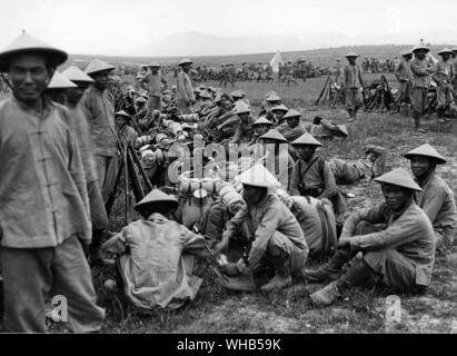 Les dernières troupes à se battre pour les Alliés - Annamites de Cochinchine terrain à Salonique. Ils sont d'infanterie de marine coloniale française. Mai 1916 Banque D'Images