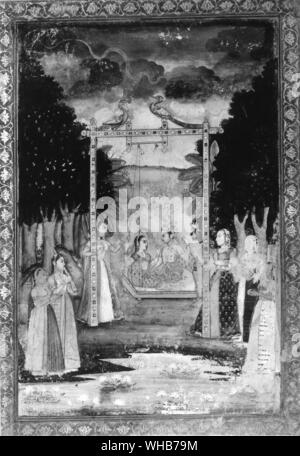 Swinging pour purifier l'air et faire de la cultures poussent de haut. L'échangisme est également un motif central de l'amour exemplaire entre le Hundu dieu Krishna et Radha. bien-aimé sa peinture jaipur milieu du 17ème siècle (détail). . L'amour de fées du dieu hindou le Seigneur Krishna et son épouse, Radha. Banque D'Images