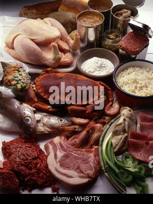 - L'alimentation des poissons poulet crabe côtelettes de porc côtelettes émincer la viande hachée de boeuf salé crevettes fish eye. Banque D'Images