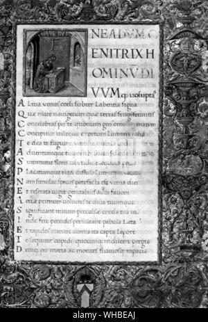 Titus Lucretius Carus (ca. 99 BC-55 BC) était un poète et philosophe. Son œuvre majeure est de Natura Rerum, de la nature des choses, la page de manuscrit enluminé Banque D'Images