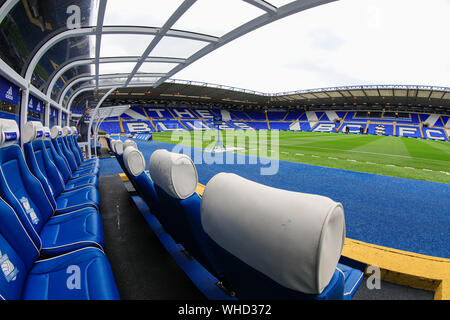 31 août 2019, St Andrew's, Birmingham, Angleterre ; Sky Bet Football Championship, Birmingham City vs Stoke City ; Vue du banc des gestionnaires à St Andrews stadium Crédit : Conor Molloy/News Images images Ligue de football anglais sont soumis à licence DataCo Banque D'Images