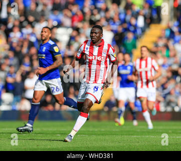 31 août 2019, St Andrew's, Birmingham, Angleterre ; Sky Bet Football Championship, Birmingham City vs Stoke City ; Peter Etebo (08) de Stoke City Crédit : Conor Molloy/News Images images Ligue de football anglais sont soumis à licence DataCo Banque D'Images