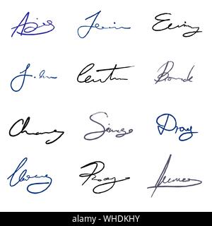 Vector set - Signature du contrat d'entreprise signatures. Collecte des autographes fictifs. Illustration de Vecteur