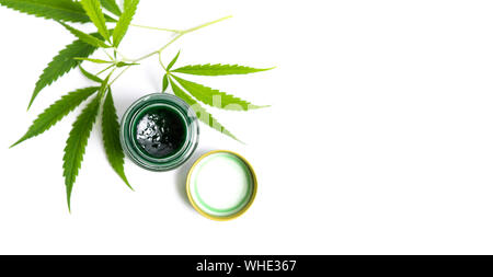 Coller le cannabis et la marijuana feuilles isolées sur fond blanc Vue de dessus Banque D'Images