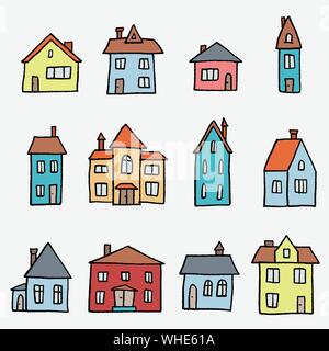 Cartoon colorés accueil set - doodle mignon vecteur illustration de style. Illustration de Vecteur