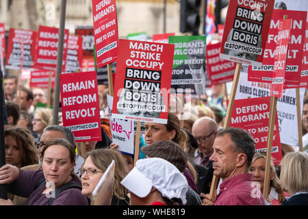 Londres 2 septembre 2019 manifestants devant Downing Street pendant l'annonce de Boris Johnson sur Brexit. Ian crédit DavidsonAlamy Live News Banque D'Images