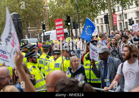 Londres 2 septembre 2019 manifestants devant Downing Street pendant l'annonce de Boris Johnson sur Brexit. Ian crédit DavidsonAlamy Live News Banque D'Images