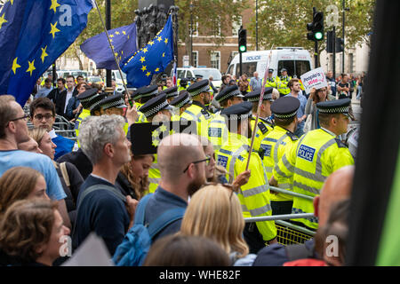 Londres 2 septembre 2019 manifestants devant Downing Street pendant l'annonce de Boris Johnson sur Brexit. Ian crédit DavidsonAlamy Live News Banque D'Images