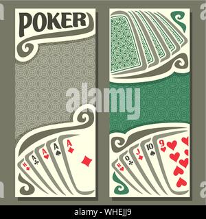 Bannières vecteur pour le Poker, des cartes à jouer pour jouer sur table verte dans casino. Illustration de Vecteur