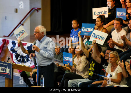 Raymond, New Hampshire, USA. Du 1er septembre 2019. Le candidat démocrate BERNIE SANDERS parle à un rassemblement à Raymond, New Hampshire. Credit : Preston Ehrler/ZUMA/Alamy Fil Live News Banque D'Images