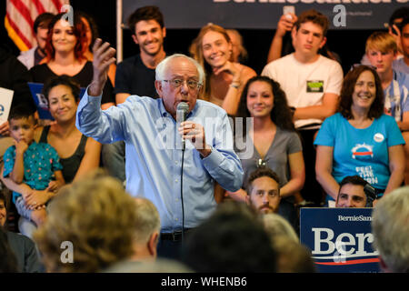 Raymond, New Hampshire, USA. Du 1er septembre 2019. Le candidat démocrate BERNIE SANDERS parle à un rassemblement à Raymond, New Hampshire. Credit : Preston Ehrler/ZUMA/Alamy Fil Live News Banque D'Images