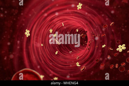 L'intérieur du vaisseau sanguin, l'insuline et les leucocytes à l'intérieur du vaisseau sanguin, globules rouges, globules blancs à l'intérieur du vaisseau sanguin, pulsant à ar Banque D'Images