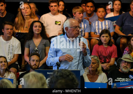 Raymond, New Hampshire, USA. Du 1er septembre 2019. Le candidat démocrate BERNIE SANDERS parle à un rassemblement à Raymond, New Hampshire. Credit : Preston Ehrler/ZUMA/Alamy Fil Live News Banque D'Images