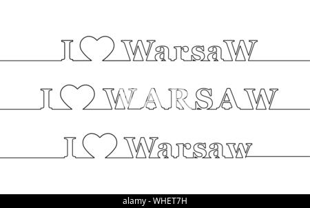 J'aime Varsovie. Le nom de la capitale de la Pologne. Les lettres majuscules et minuscules Illustration de Vecteur