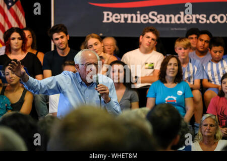 Raymond, New Hampshire, USA. Du 1er septembre 2019. Le candidat démocrate BERNIE SANDERS parle à un rassemblement à Raymond, New Hampshire. Credit : Preston Ehrler/ZUMA/Alamy Fil Live News Banque D'Images