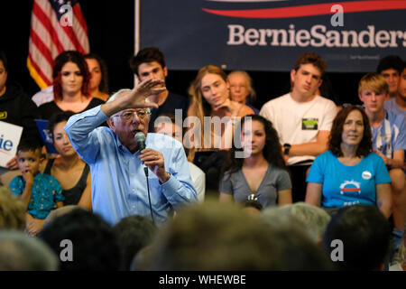 Raymond, New Hampshire, USA. Du 1er septembre 2019. Le candidat démocrate BERNIE SANDERS parle à un rassemblement à Raymond, New Hampshire. Credit : Preston Ehrler/ZUMA/Alamy Fil Live News Banque D'Images