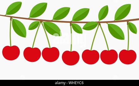 Cherry Tree branch plein de fruits. Vector illustration. Illustration de Vecteur