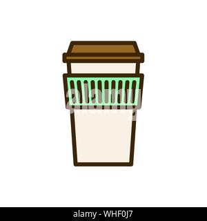 Icône café w vert couleurs brun et brun foncé Illustration de Vecteur