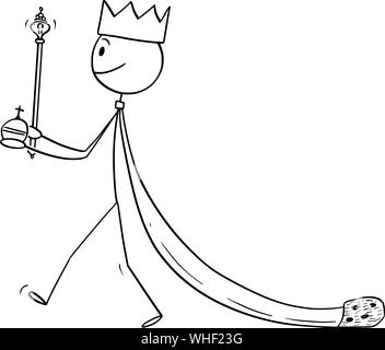 Vector cartoon stick figure dessin illustration conceptuelle de fantaisie ou roi médiéval balade en robe. Illustration de Vecteur
