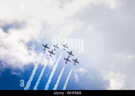 Royal Canadian Air Force Snowbirds Vol en formation à l'Exposition nationale canadienne air show. Banque D'Images