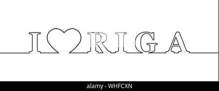 J'aime de Riga. Le nom de la capitale de la Lettonie est écrite dans la ligne du contour Illustration de Vecteur