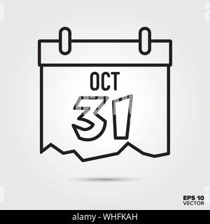 Calendrier avec date d'halloween icône style du contour. Saison d'automne et la fête symbole. Cartoon vector illustration spooky. Illustration de Vecteur