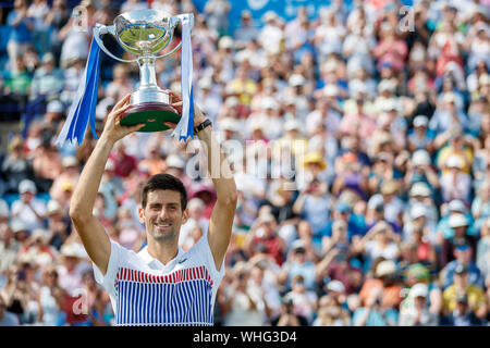 Novak Djokovic la Serbie avec Aegon trophy, il a battu David Ferrer de France. 2017 International Aegon- Eastbourne - Angleterre - ATP masculin Fin Banque D'Images